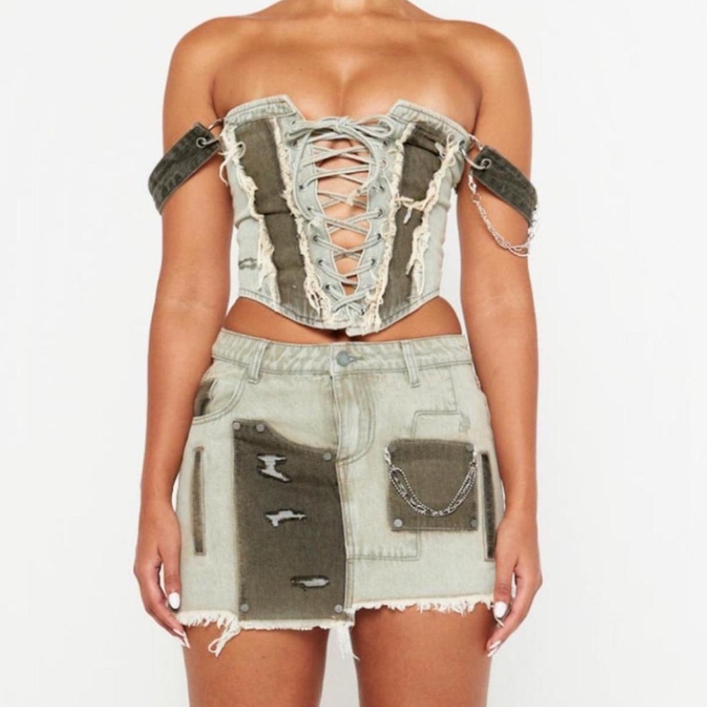 LUXE TO KILL CARPENTER CORSET TOP - SIZE 2 (UK 6) - KHAKI WASH - brand new